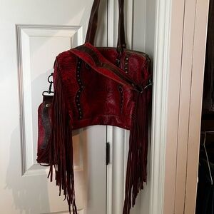 Large red fringe western bag